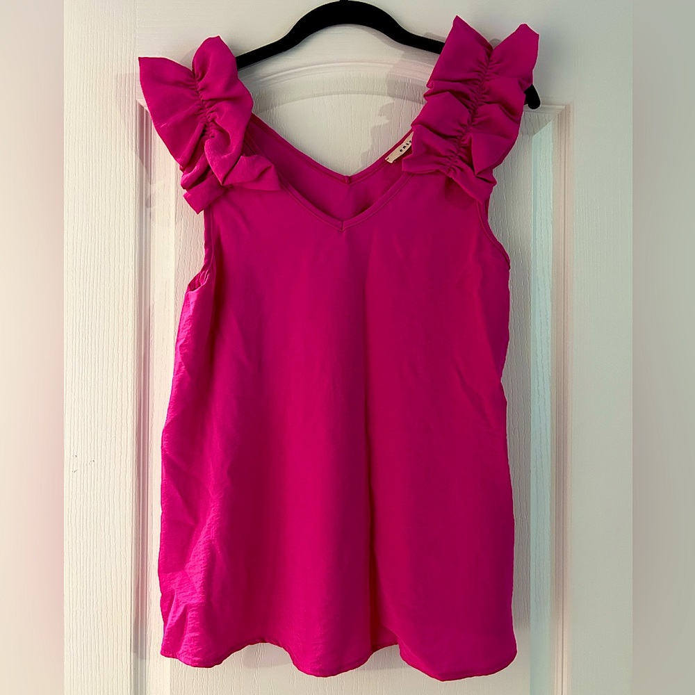 Fuschia ruffle tank